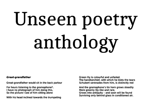 Unseen Poetry 3 Paired Poems In A Booklet Teaching Resources
