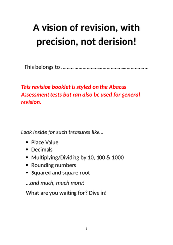 Year 5 Maths big revision pack