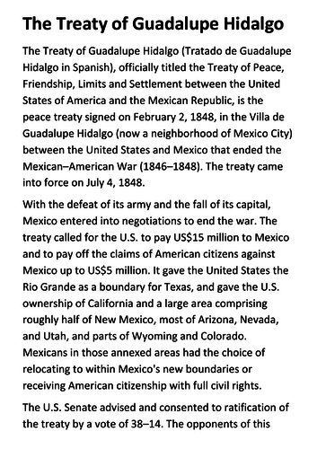 The Treaty of Guadalupe Hidalgo Handout