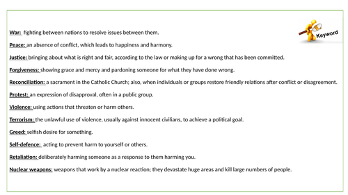 AQA GCSE RE Spec A (9-1) Theme D: Religion, Peace and Conflict key words