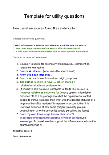 edexcel gcse history utility question template