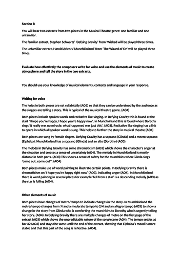 Edexcel GCSE Music (9-1) Defying Gravity Section B 12 mark essay