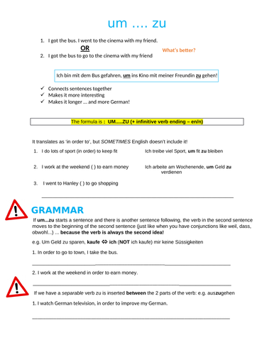 Complex structures - um.. zu, nicht... sondern, weil, denn, da, relative pronouns