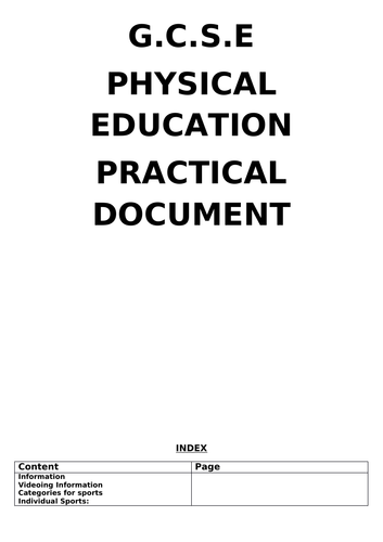 GCSE PE Edexcel NEA Booklet (New Spec 2016+)