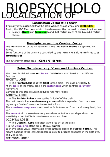 AQA A-Level Psychology: Biopsychology (A2)