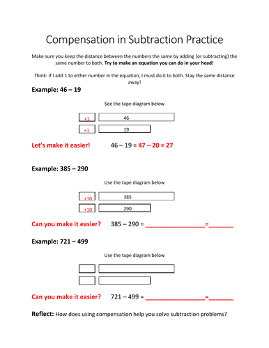 Eureka Math Grade 2 Compensation in Subtraction Worksheet