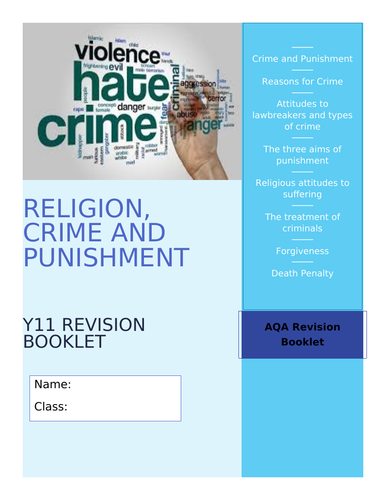 GCSE AQA RE Religion, Crime and Punishment Revision and Activity Booklet