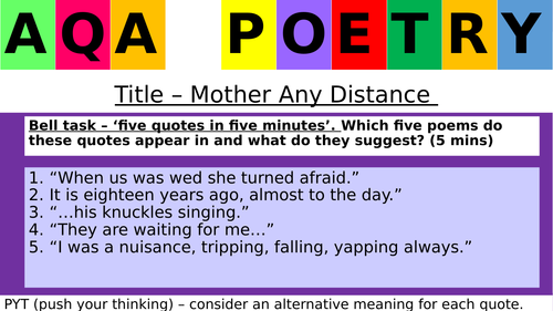 Mother Any Distance revision lesson AQA