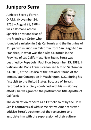 Junípero Serra Handout