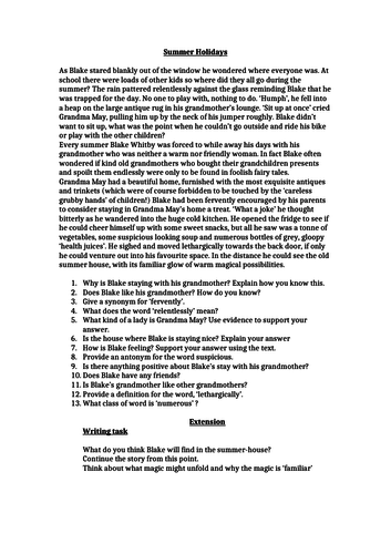 summer holidays reading comprehension ks2 teaching