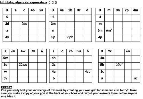 Multiplying algebraic terms practice