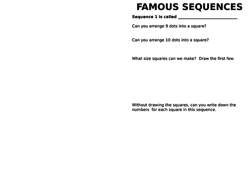 Identifying Sequences - Square number, triangle number, Fibonacci