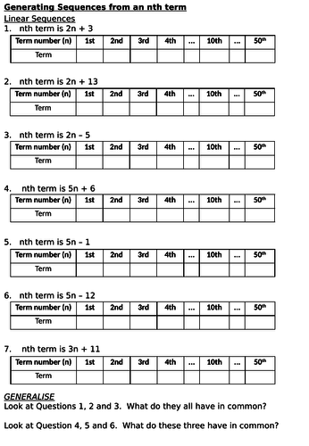 Substituting into nth term to create a sequence