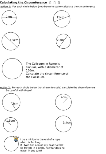 Circumference of a circle - worksheet