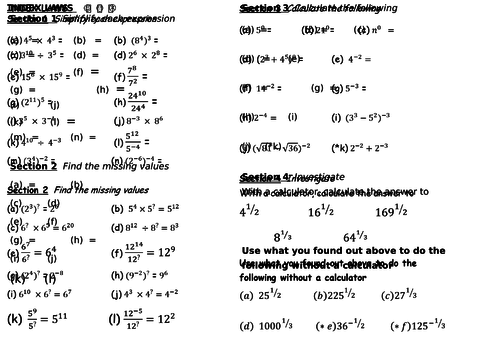 Index Laws worksheet