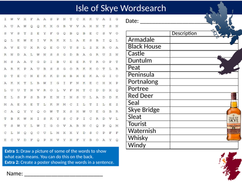 The Isle of Skye Scotland Wordsearch Sheet Starter Activity Keywords Cover Geography