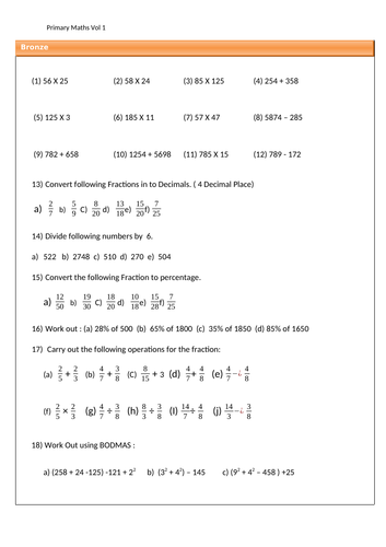 Math Primary Bronze Level Questions Answers Teaching Resources