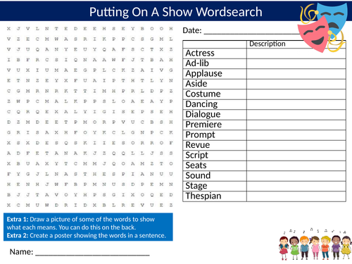 Drama Putting On A Show Wordsearch Sheet Starter Activity Keywords Cover Lesson