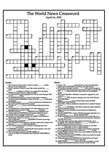 The World News Crossword - April 1st, 2018