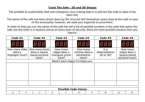 Crack The Safe - 2D and 3D Shapes Facts