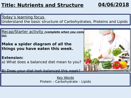 GCSE Biology Nutrients and Structure Lesson
