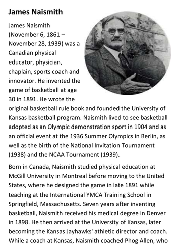 James Naismith Handout