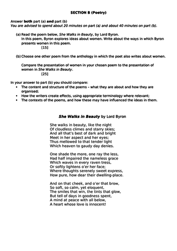 Eduqas Poetry Anthology Exam Questions Teaching Resources