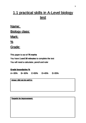 OCR A-level biology Practical skills in Biology tests, practical skills booklets + MORE!