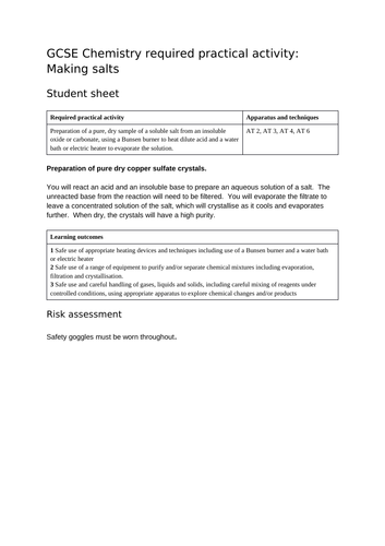 AQA required practical making salts plus HSW  and exam style questions