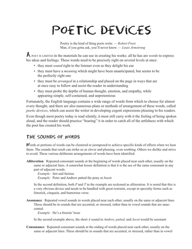 Poetic devices revision / pre-reading