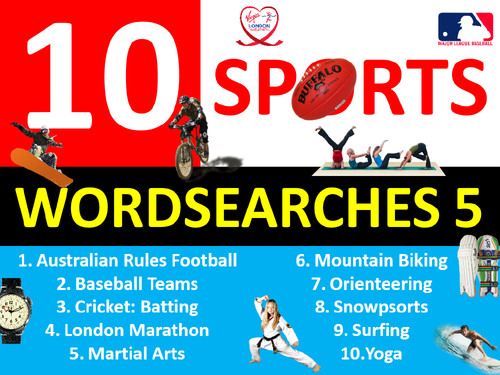 10 x Sports #5 Wordsearches PE Fitness Health Starter Settler Activity Homework Co