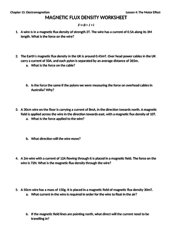 The Motor Effect PowerPoint and Worksheet (with answers)