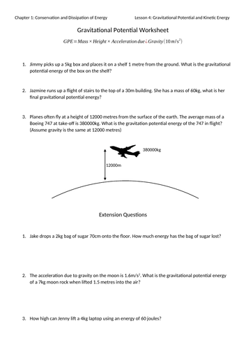 Gravitational Potential Energy Worksheet with Answers | Teaching Resources