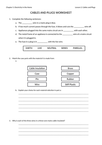 Cables and Plugs Whole Lesson with Worksheets