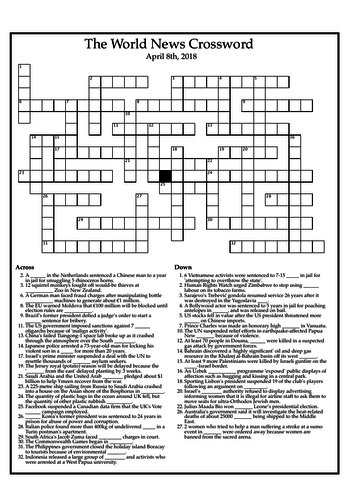 The World News Crossword - April 8th, 2018