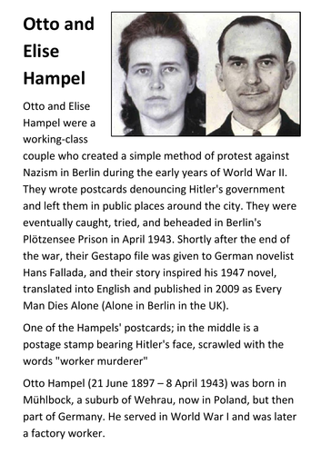 Elise and Otto Hampel - Nazi Resistance Handout