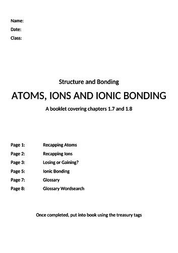 Atoms, Ions and Ionic Work Booklet