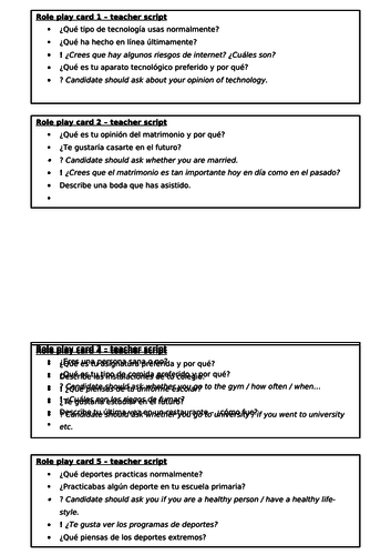 GCSE Spanish Speaking: Role Play Practice.