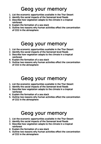 Geog your memory for Paper 1 AQA A GCSE Geography