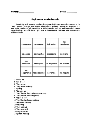 Spanish reflexive verbs quiz