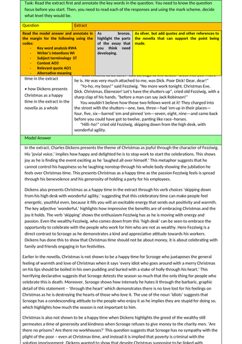 A Christmas Carol Model Answer with activity