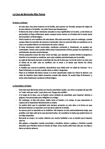 'La Casa de Bernarda Alba' Spanish A Level - All Revision Notes