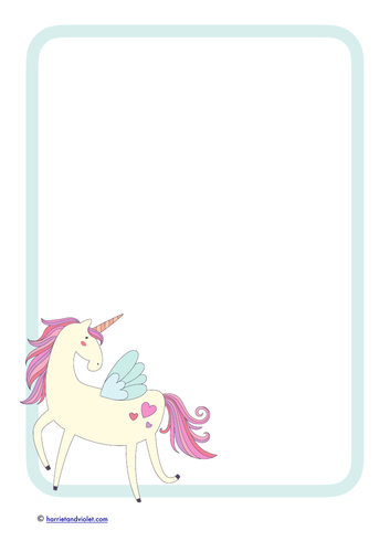 unicorn writing paper border paper teaching resources