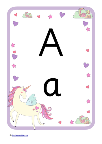 Unicorn A4 Poster showing Alphabet Upper & Lower Case