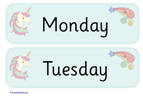 Unicorn Days of the Week signs