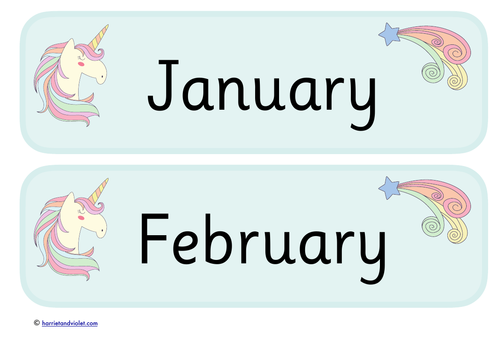 Unicorn Months of the Year signs