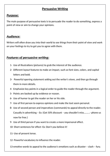 Features of persuasive writing | Teaching Resources