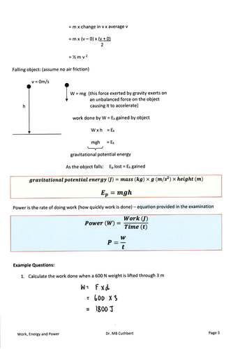 2018 Edexcel IGCSE Physics Work, Energy & Power Notes and Resources