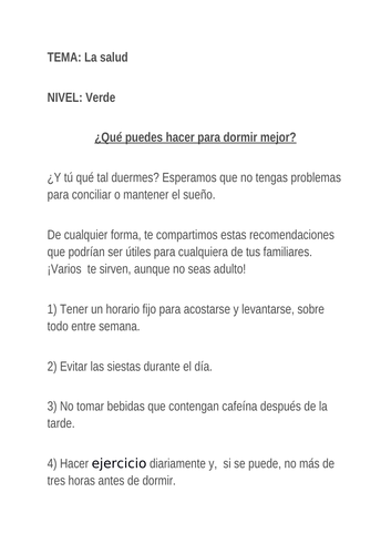 Spanish NEW GCSE Authentic Text: Healthy Living (Sleep)