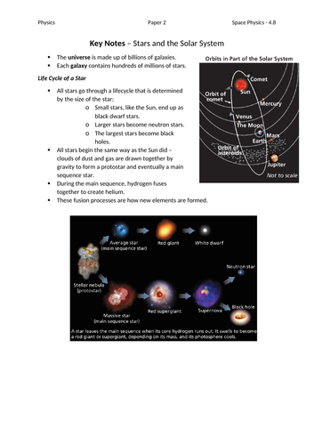 Physics - Space 4.8 - Key Notes